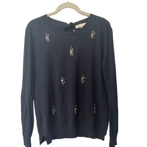 Sandro Navy Beaded Sweater